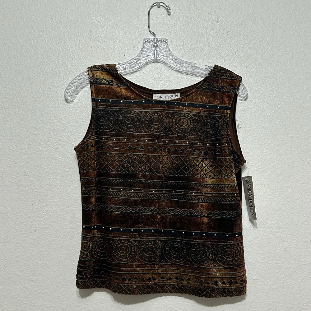 Nancy Bolen For City Girl Velour Brown‎ Gold Accents Tank Top Womens Size XS NWT